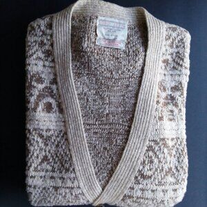 Vintage Lord Jeff Fine Cotton Jute Cardigan Sweater Tapestry Beige Made in USA